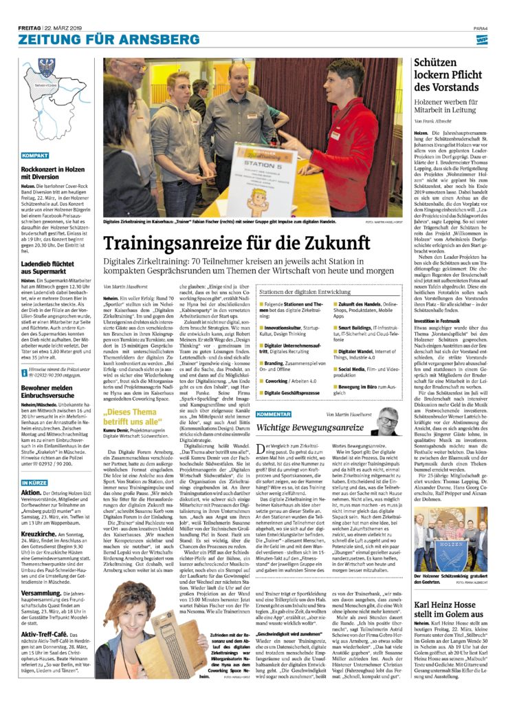 Zeitungsartikel aus der Westfahlenpost vom 22.03.2019